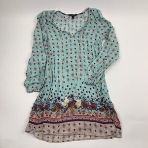 Signature Studios Dress Womens Small Tie Front Long Sleeve Midi Blue